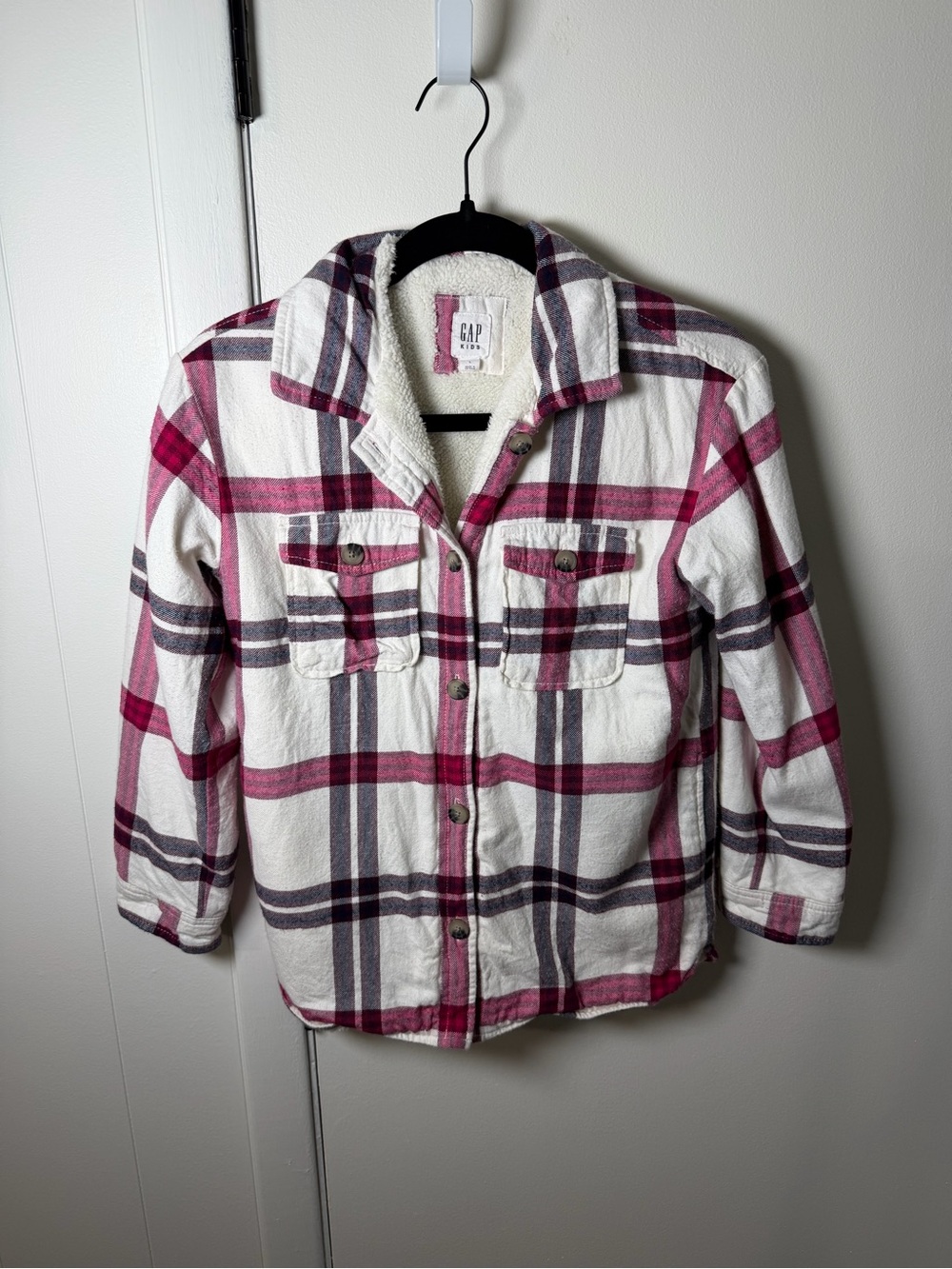 GAP Kids Girls Fleece‑Lined Plaid Shirt Jacket Large